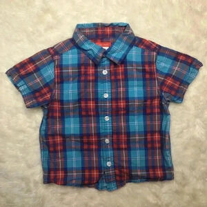 Joe Fresh Plaid Button-Up Shirt Red & Blue Size 3T